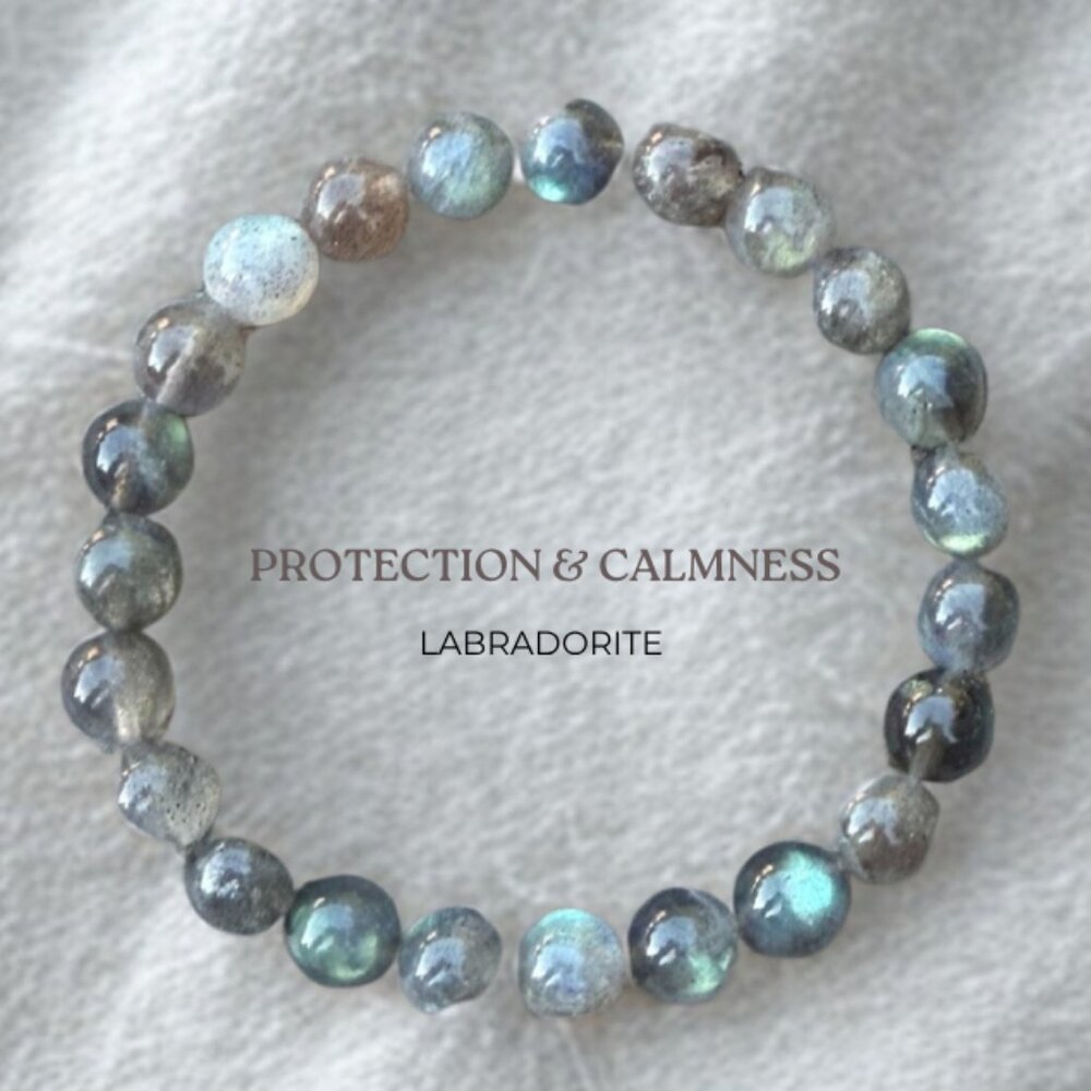 Labradorite 8mm Gemstone Stretch Beaded Bracelet Reiki Jewelry - Picture 6 of 12